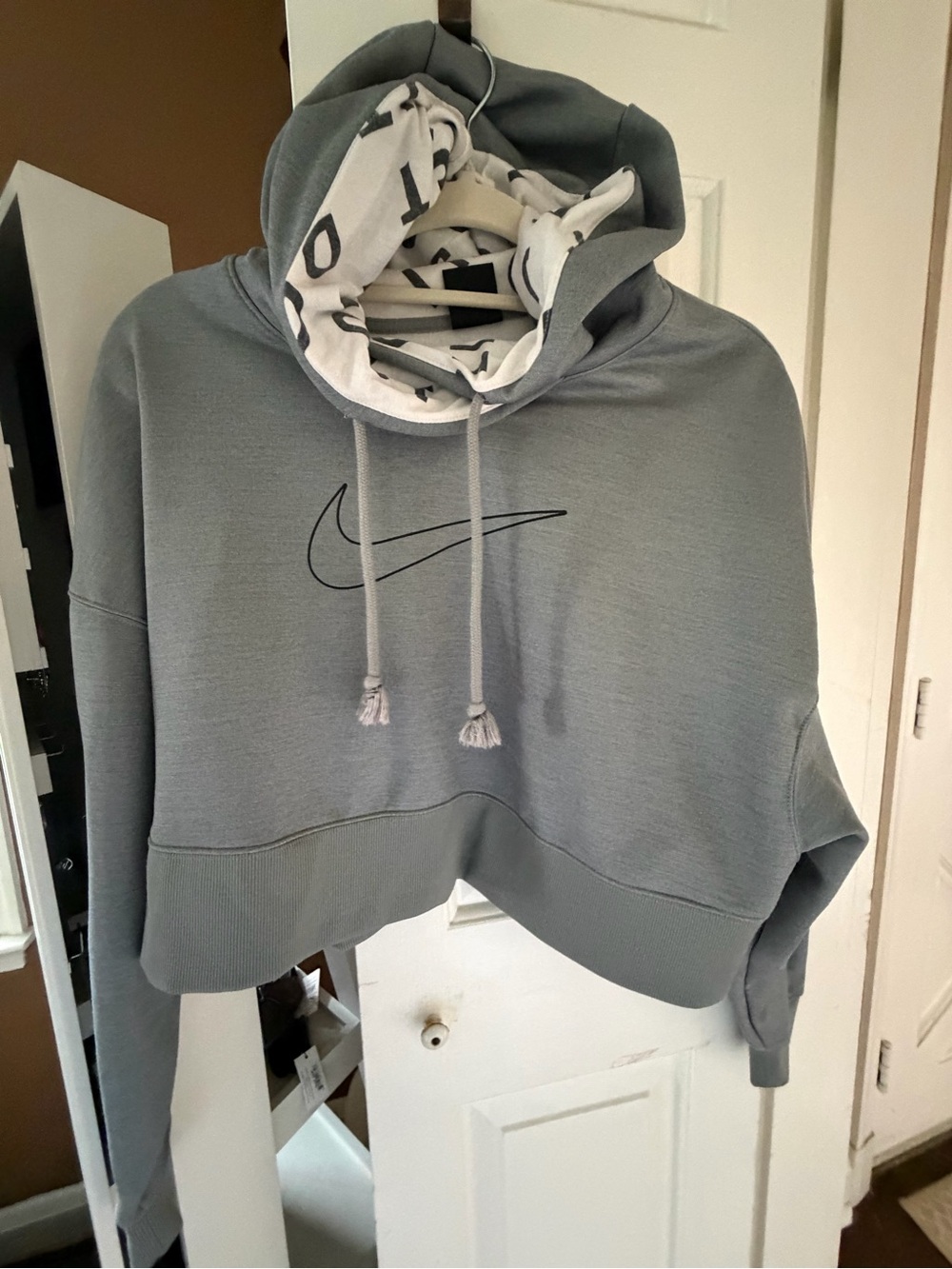 Nike Gray Cropped Cowl Neck Sweatshirt with Printed Lining, NWOT